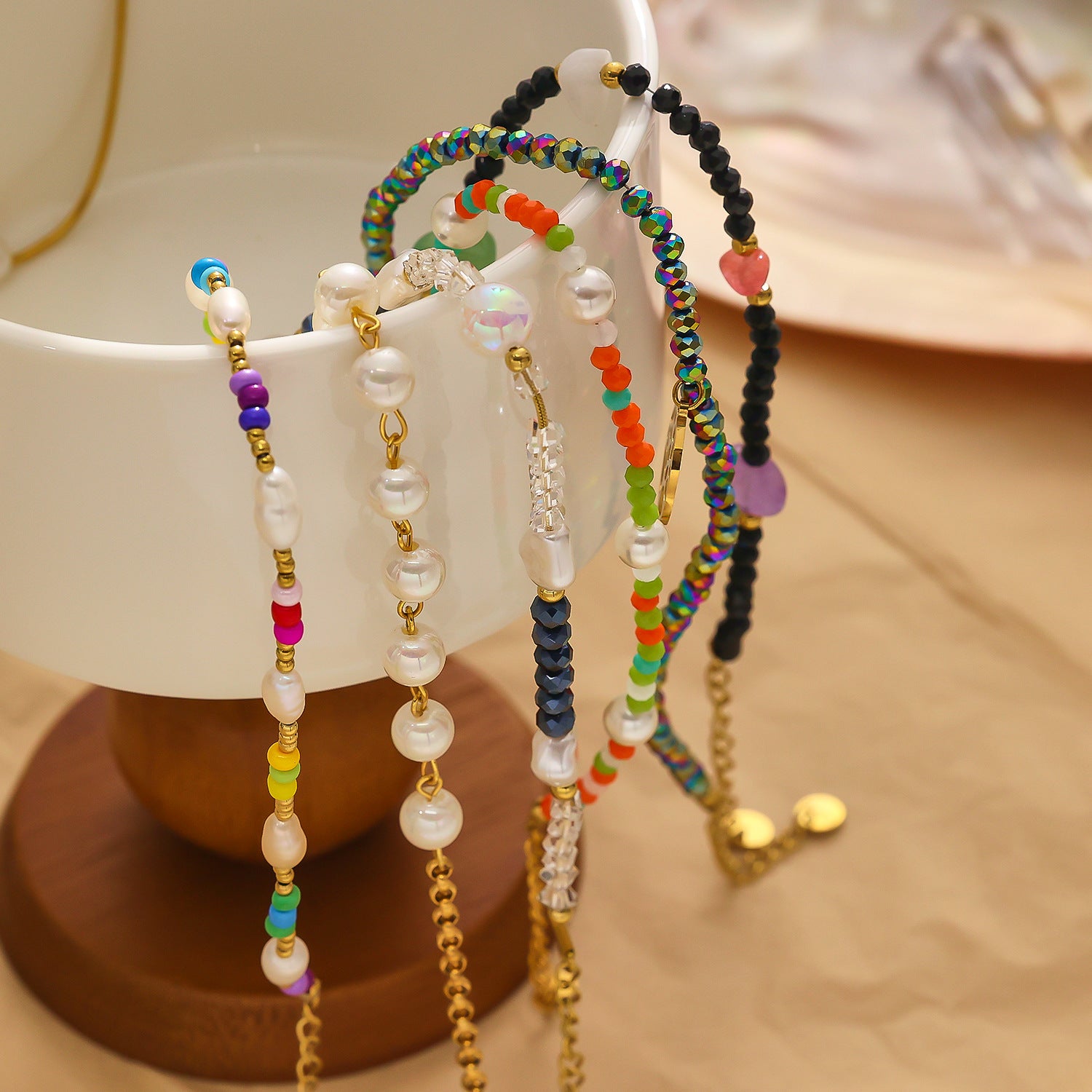 Wholesale Vintage Gold Bohemian Style Beaded Titanium Steel Bracelet